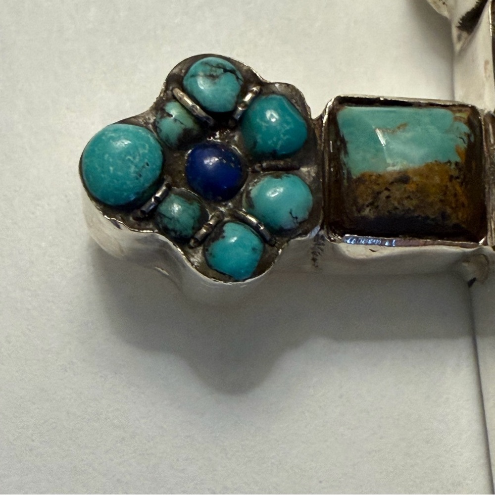 Turquoise and Silver Cross Pendant - Picture 2 of 8